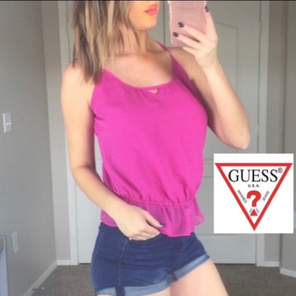 💚Guess Fuchsia Pink Sexy Peplum Top